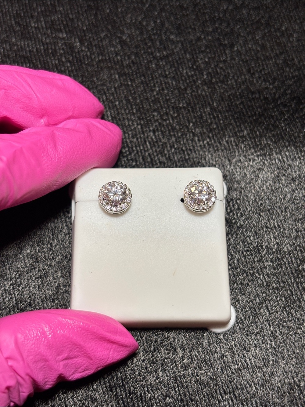 .925 Sterling Silver 1ct. VVS Moissanite Solitaire Halo Stud Earrings - Picture 13 of 14